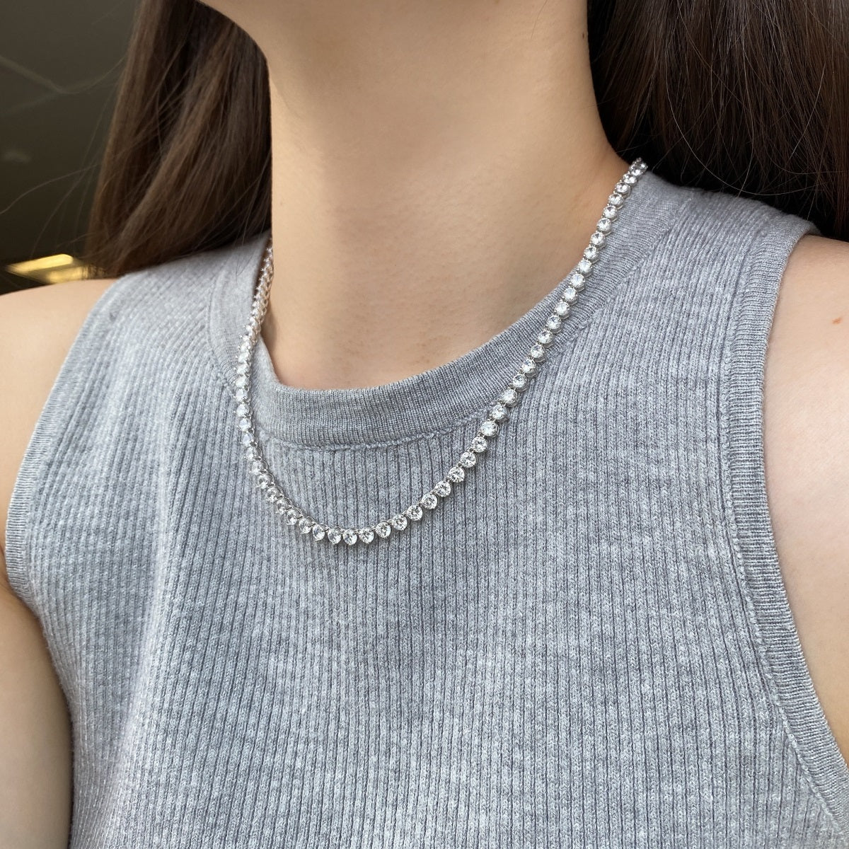 Round-Cut Tennis Necklace in .925 Silver (4mm CZ)