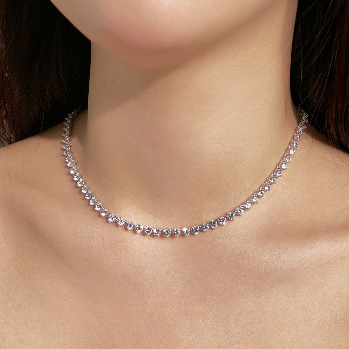 Round-Cut Tennis Necklace in .925 Silver (4mm CZ)