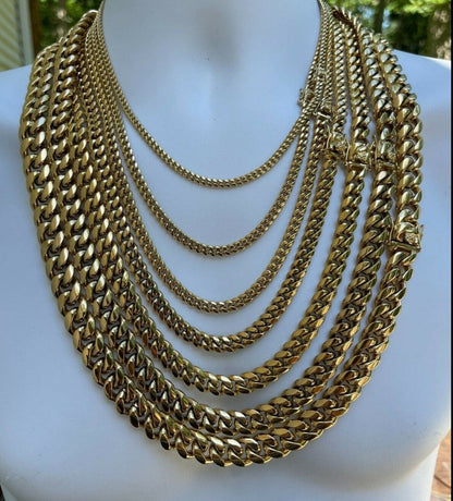 Miami Cuban Link Chain - Surgical Stainless Steel - 14k Yellow Gold Plated