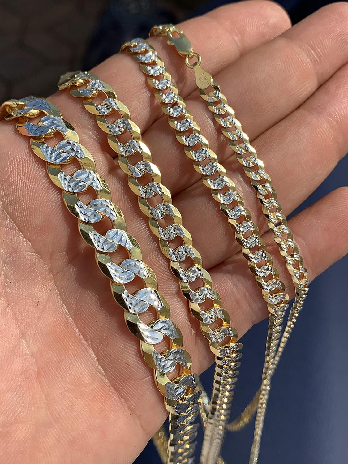 Two Tone Diamond Cut Flat Cuban Chain