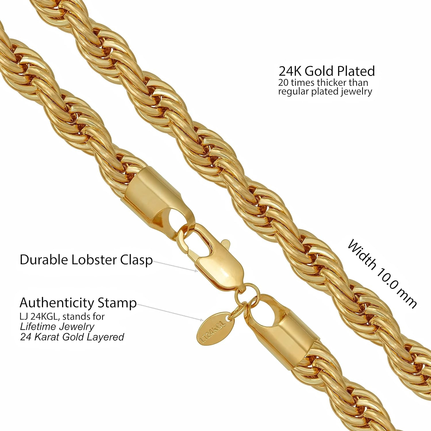 24K Gold Plated Rope (10mm)