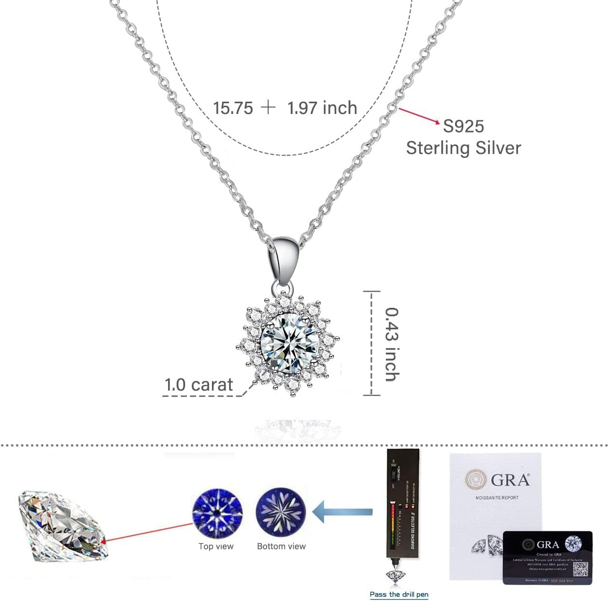 Moissanite Sunflower Pendant Necklace