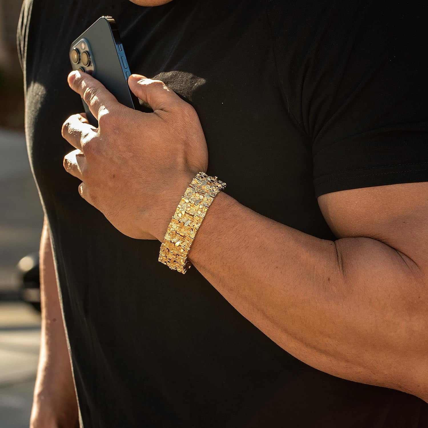 24K Gold Plated Rugged Nugget Bracelet (23mm)