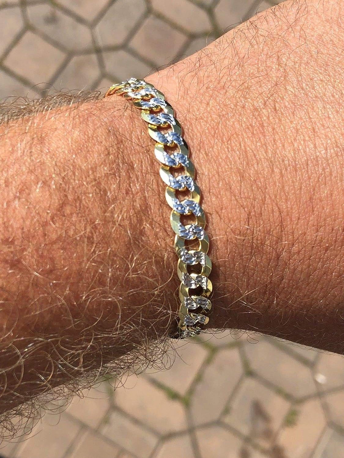 Two Tone Diamond Cut Paved Cuban Link Bracelet