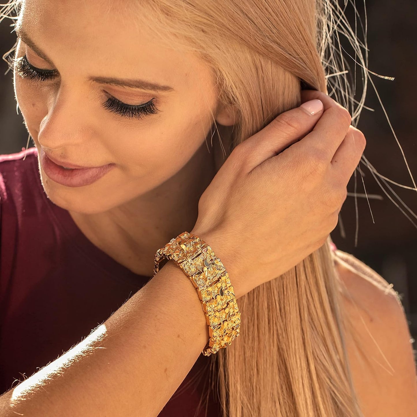 24K Gold Plated Rugged Nugget Bracelet (23mm)