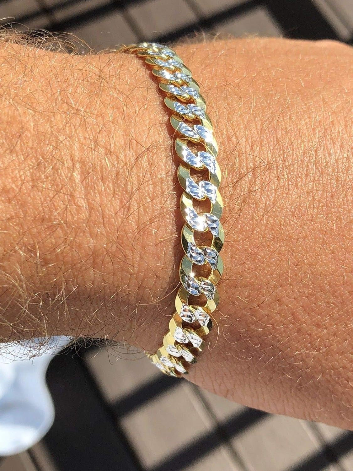 Two Tone Diamond Cut Paved Cuban Link Bracelet