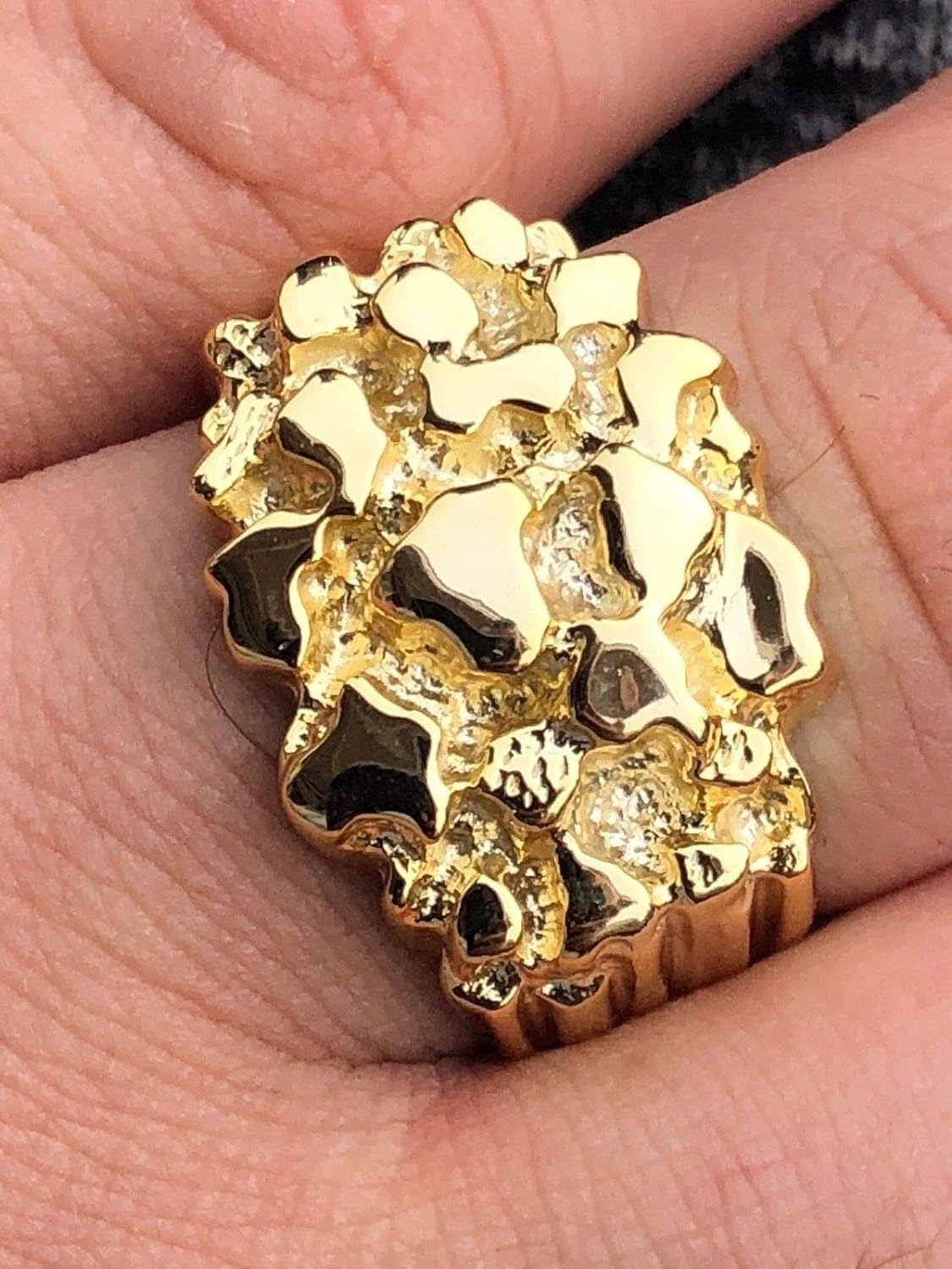 Solid 925 Sterling Silver Men'S Silver Ring - Gold Nugget Ring - Pinky or Ring Finger - Sizes 7-13