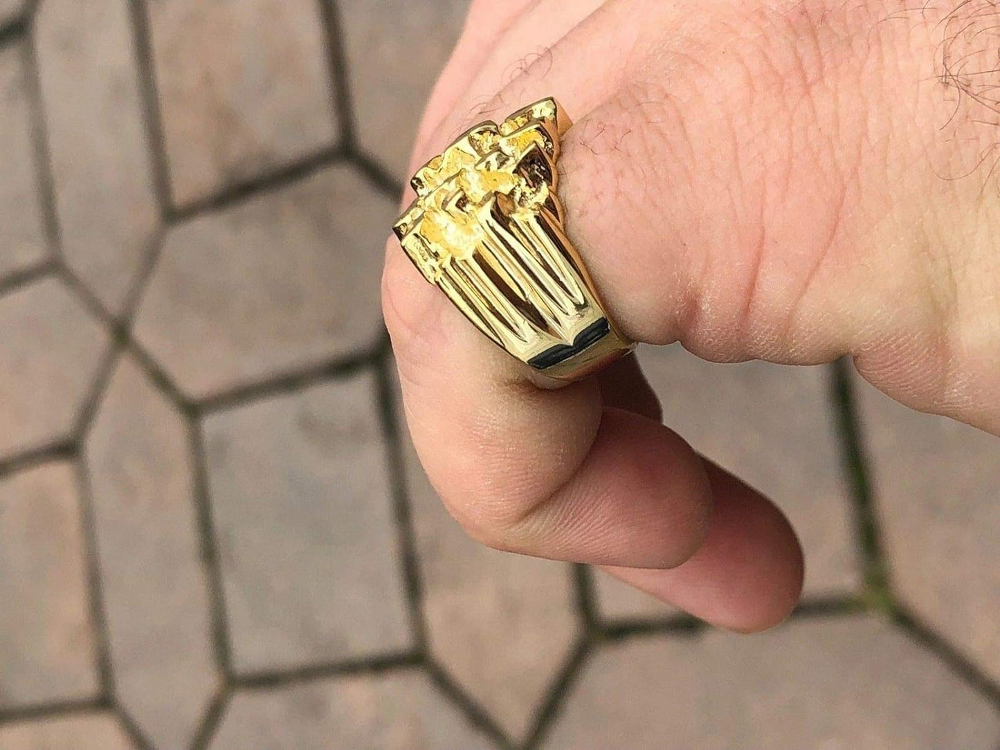 Solid 925 Sterling Silver Men'S Silver Ring - Gold Nugget Ring - Pinky or Ring Finger - Sizes 7-13