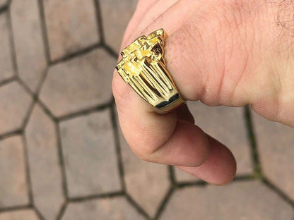 Solid 925 Sterling Silver Men'S Silver Ring - Gold Nugget Ring - Pinky or Ring Finger - Sizes 7-13