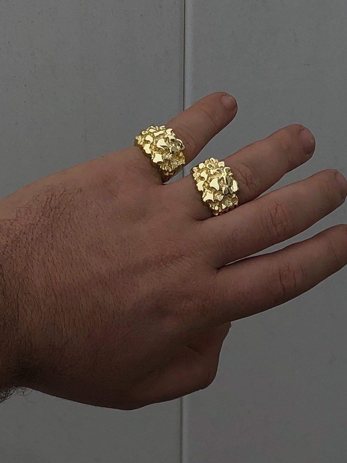 Solid 925 Sterling Silver Men'S Silver Ring - Gold Nugget Ring - Pinky or Ring Finger - Sizes 7-13