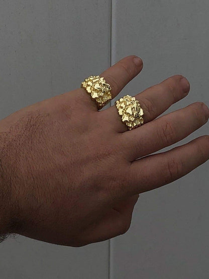 Solid 925 Sterling Silver Men'S Silver Ring - Gold Nugget Ring - Pinky or Ring Finger - Sizes 7-13