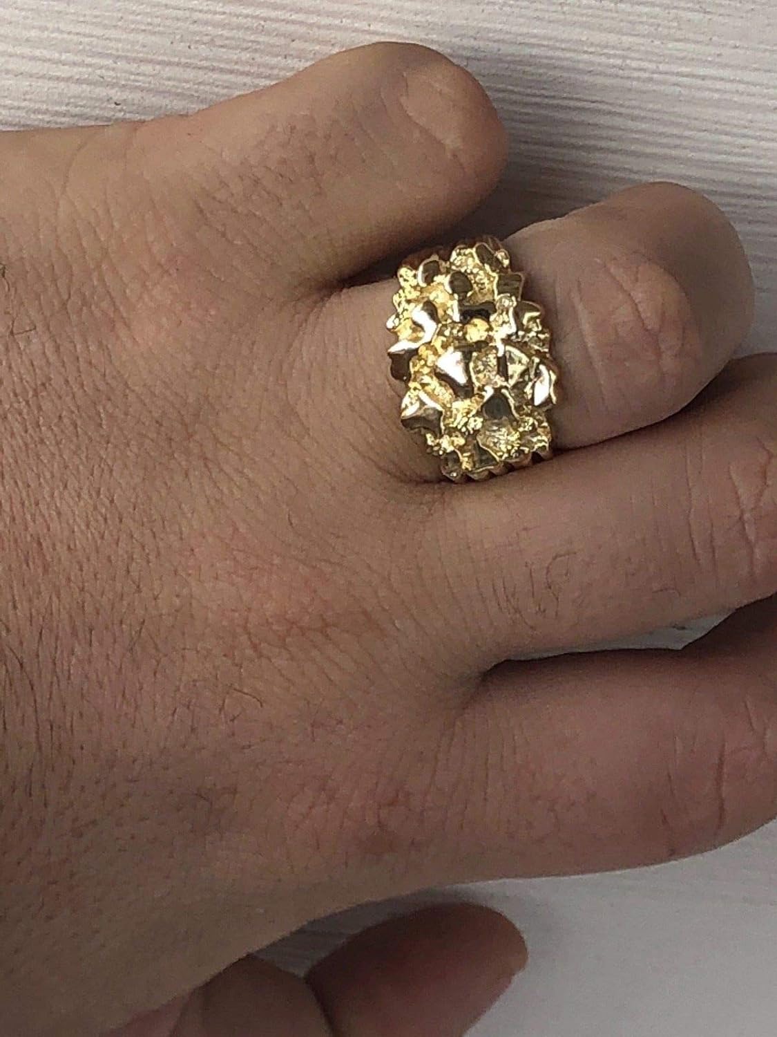 Solid 925 Sterling Silver Men'S Silver Ring - Gold Nugget Ring - Pinky or Ring Finger - Sizes 7-13