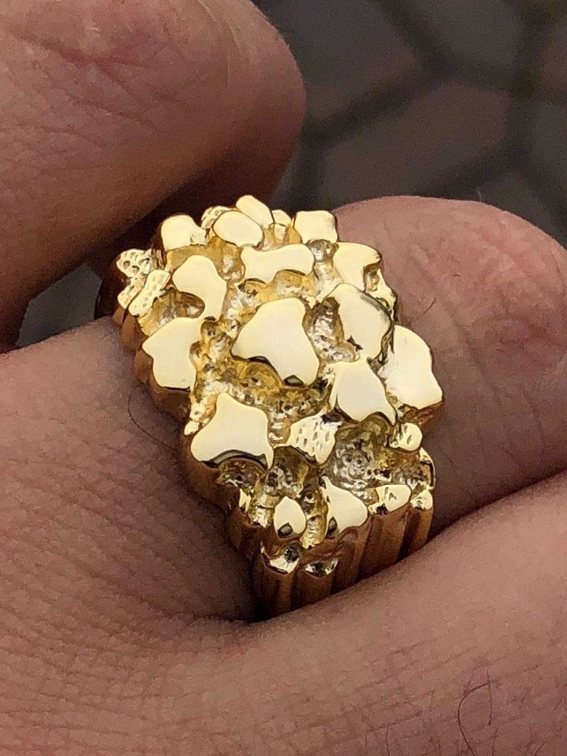 Solid 925 Sterling Silver Men'S Silver Ring - Gold Nugget Ring - Pinky or Ring Finger - Sizes 7-13