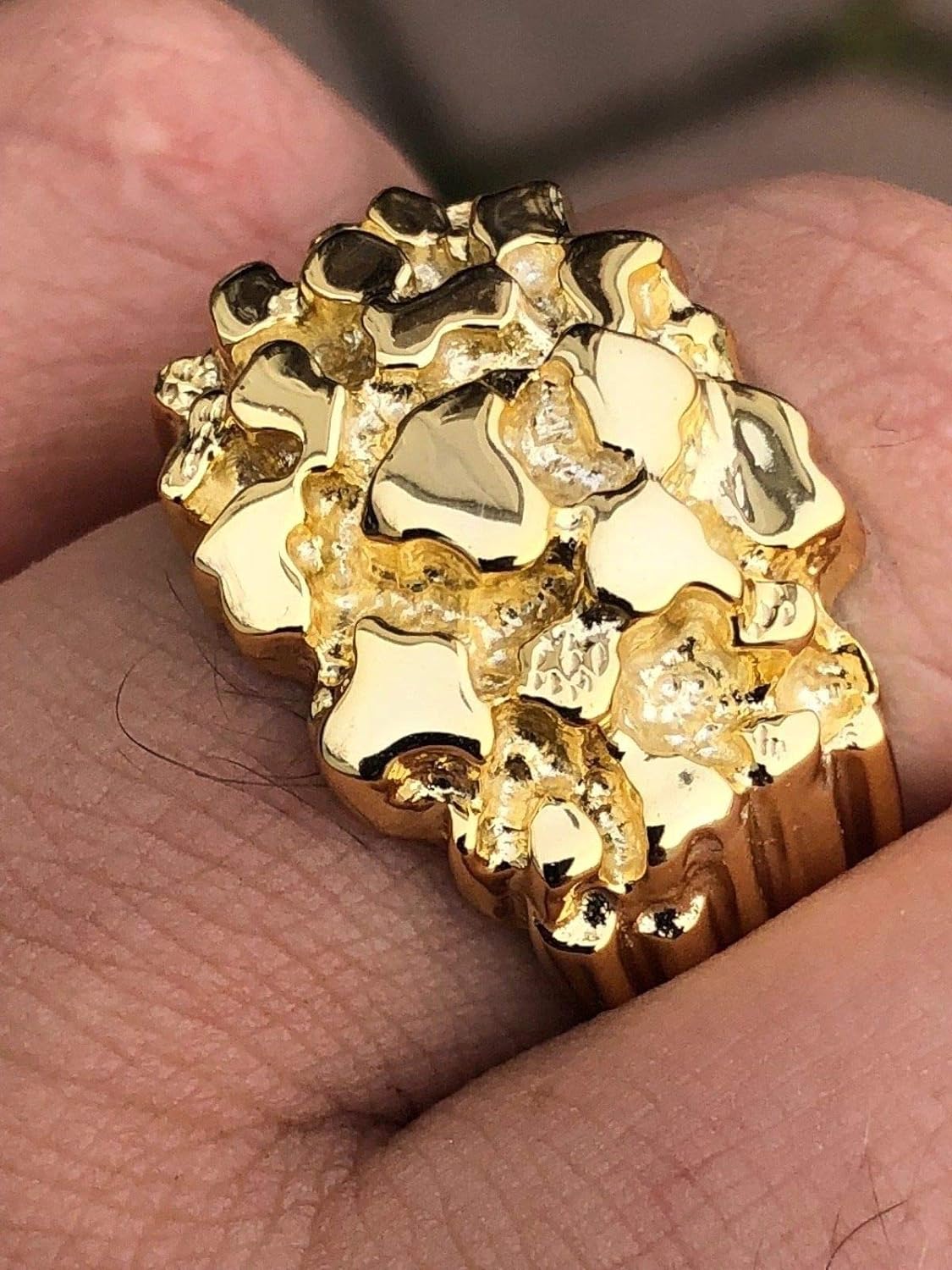 Solid 925 Sterling Silver Men'S Silver Ring - Gold Nugget Ring - Pinky or Ring Finger - Sizes 7-13