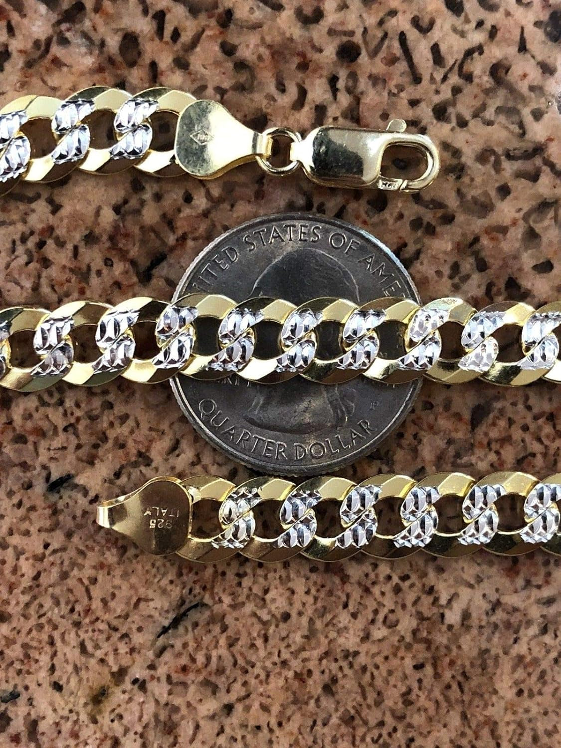 Two Tone Diamond Cut Paved Cuban Link Bracelet