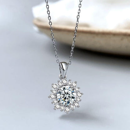 Moissanite Sunflower Pendant Necklace