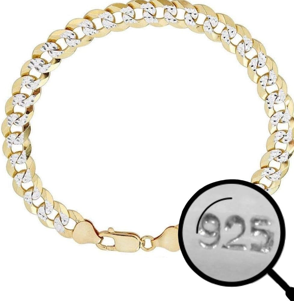 Two Tone Diamond Cut Paved Cuban Link Bracelet