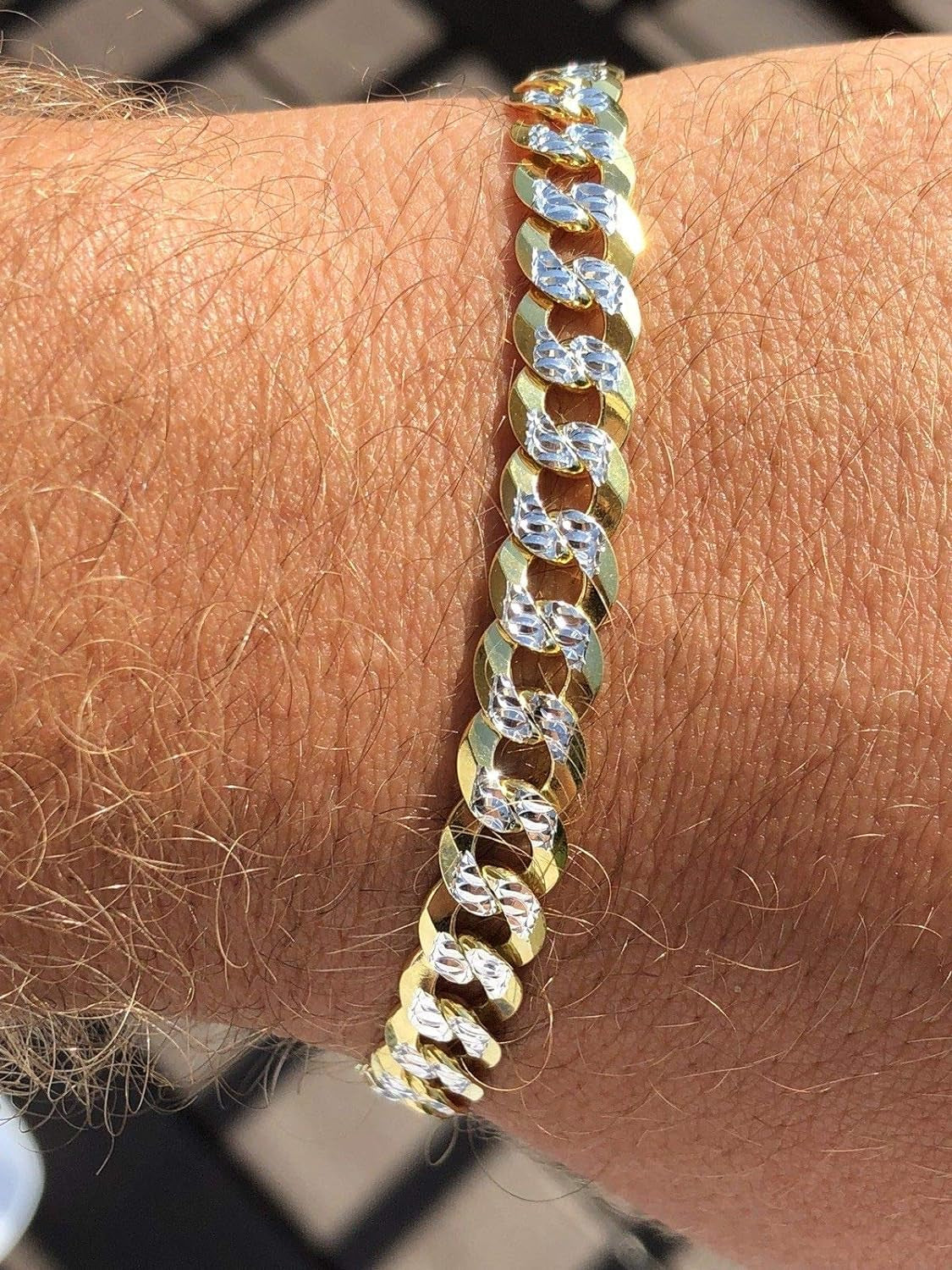 Two Tone Diamond Cut Paved Cuban Link Bracelet