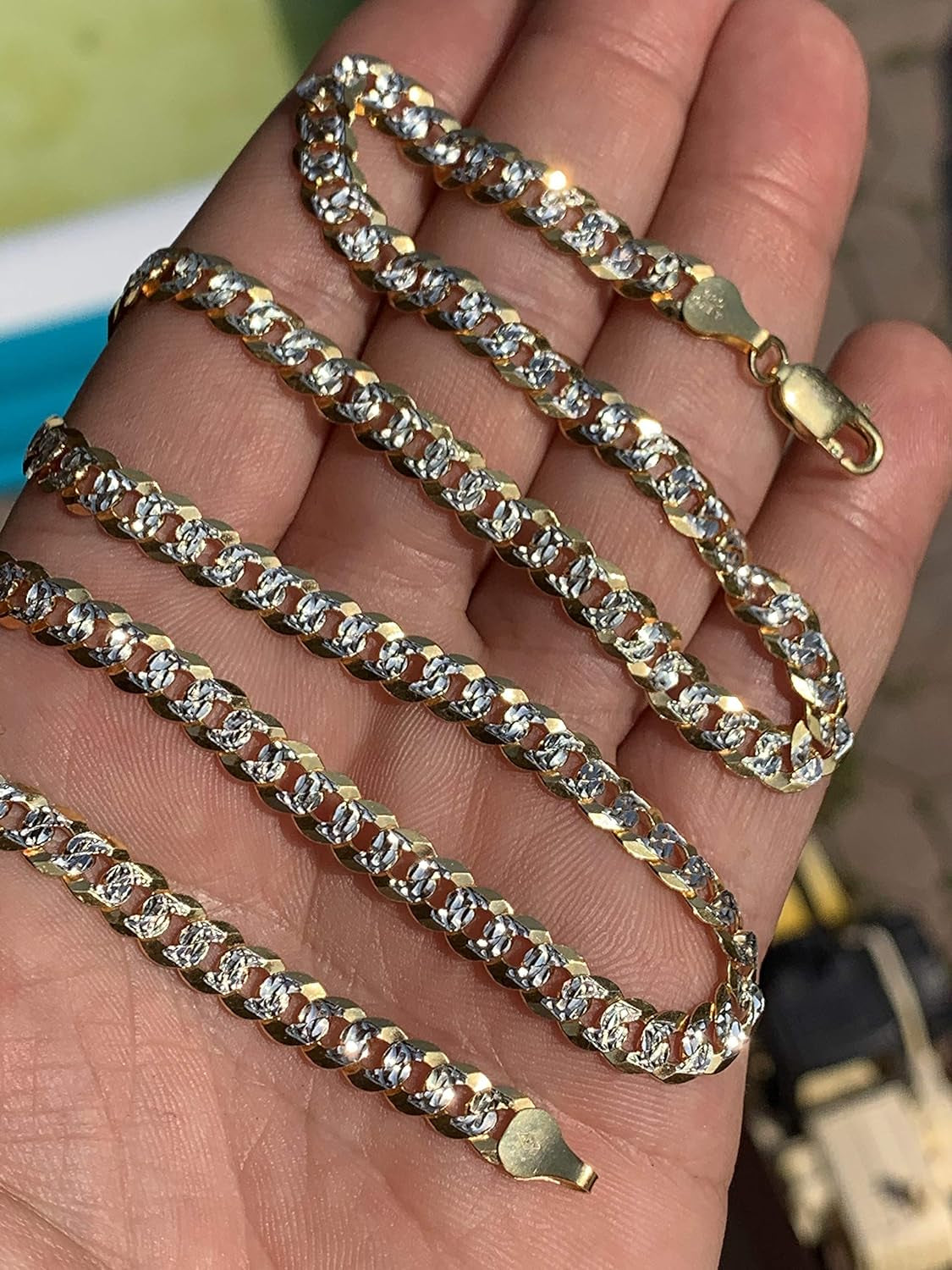 Two Tone Diamond Cut Flat Cuban Chain