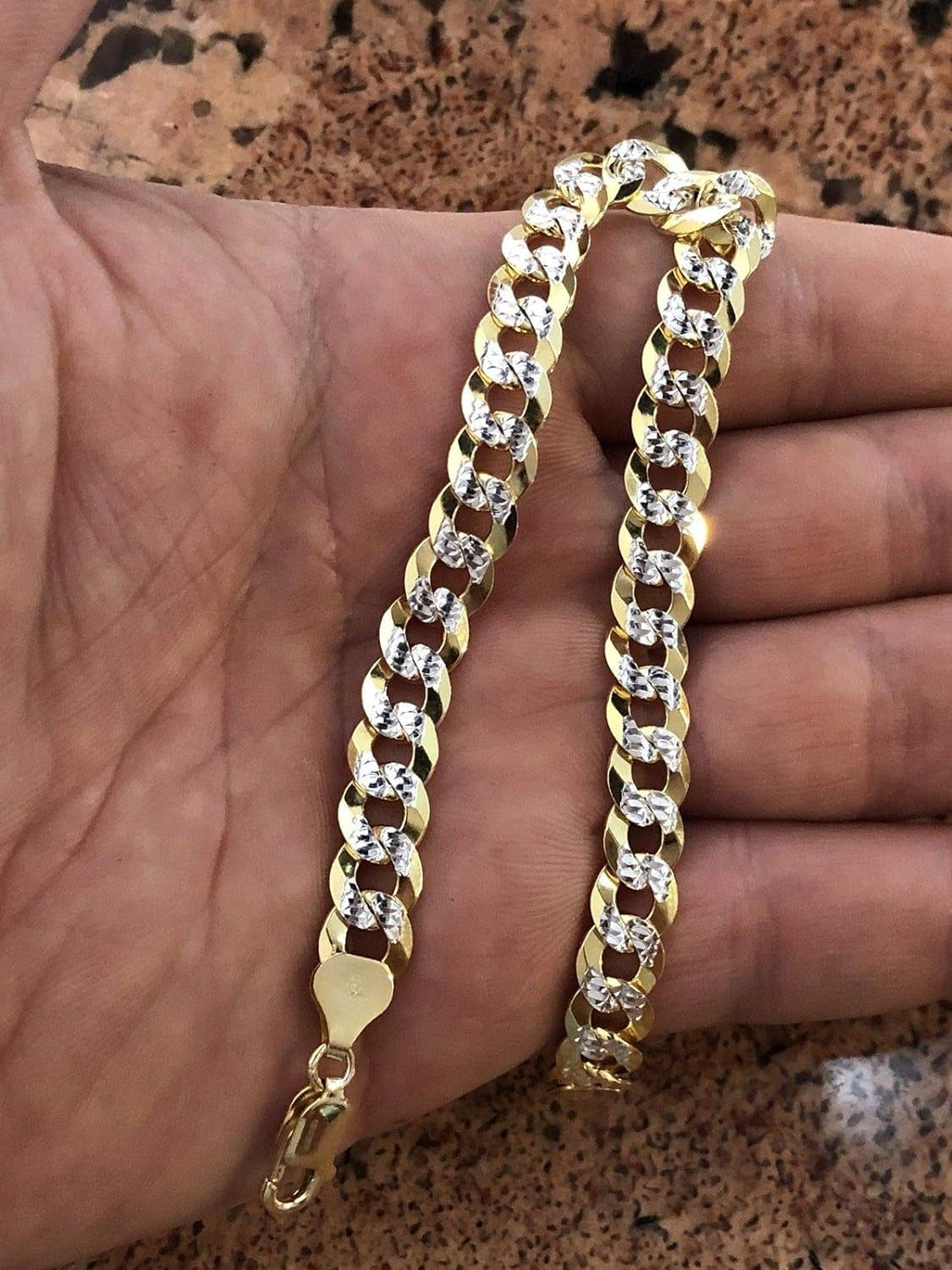 Two Tone Diamond Cut Paved Cuban Link Bracelet