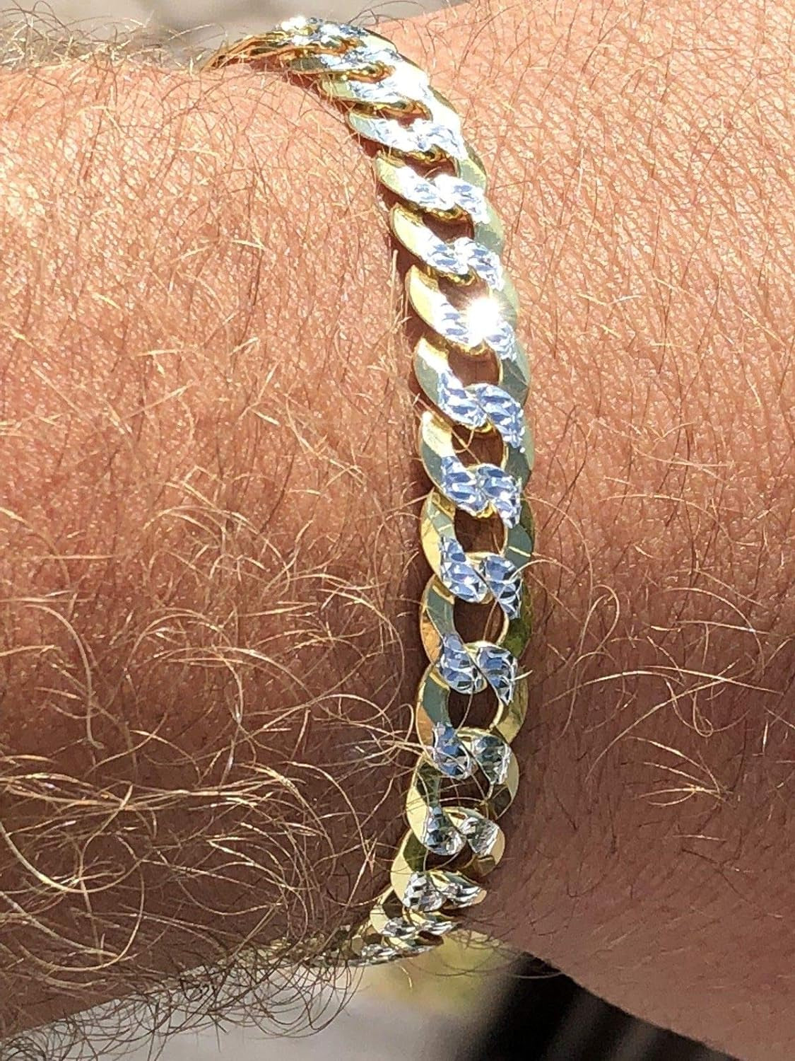 Two Tone Diamond Cut Paved Cuban Link Bracelet